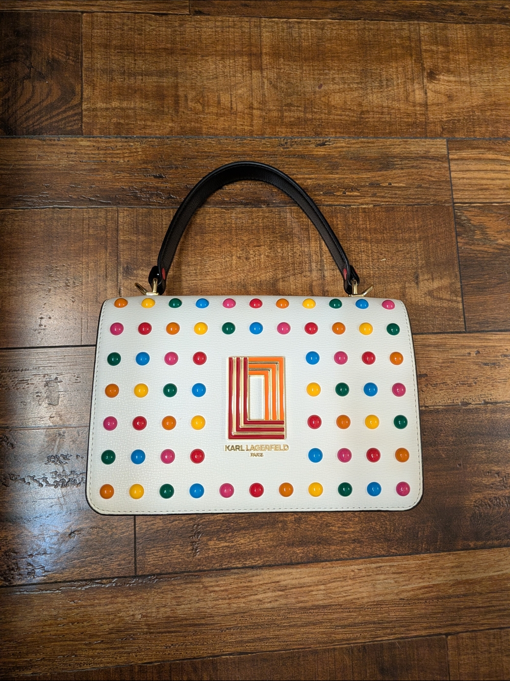 Karl Lagerfeld White Multicolor Studded Top-Handle Bag
